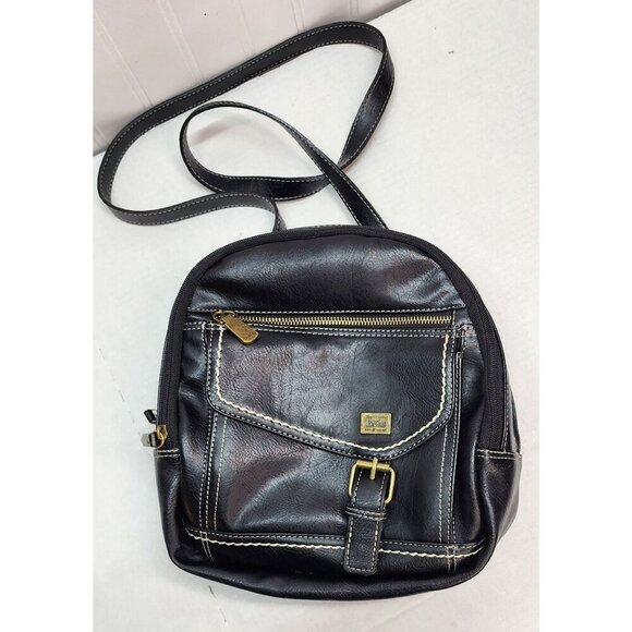 B.O.C. Black Faux Leather Mini Backpack Purse With Adjustable Straps & Gold Acce - Picture 1 of 15